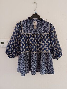 Rain + Rose Balloon Sleeve Boho Blouse